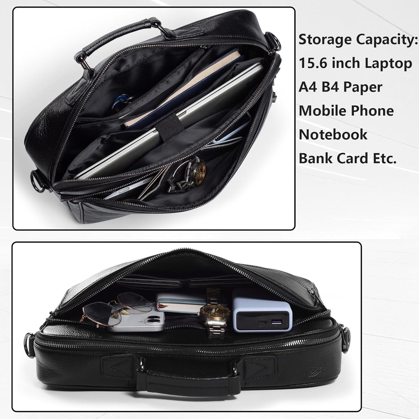 Business Laptop Briefcase for Men 15.6 inch Genuine Leather Computer Laptop Satchel Bag Retro Waterproof Handheld Shoulder Bag Men's Office Commuting Trip Briefcase