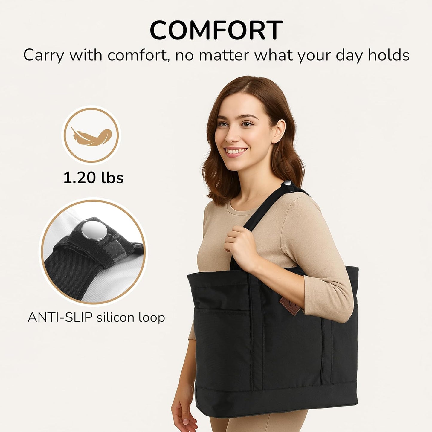 Women’s Work Tote Bag – Lightweight Laptop Shoulder Bag (Fits 15.6″), Multi-Pocket Organizer for Office & Travel