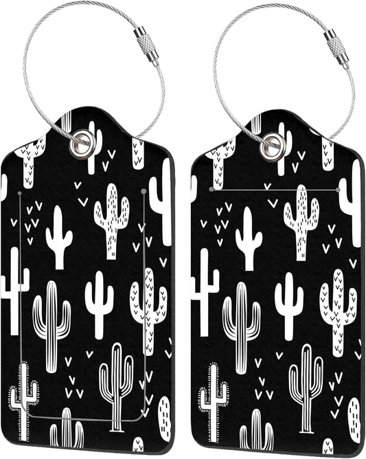 2 Pack Luggage Tags for Suitcases,Fun Western Cactus Luggage Tag,PU Leather Id Label Luggage Tags with Stainless Steel Loop and Privacy Cover for Women Men Teens Travel
