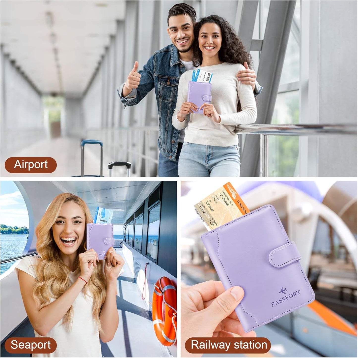Herain Light Purple Passport Holder for Travel Cruise Essentials, Passport Wallet Cover Case Women Men Family, RFID Passports Book Holders Travel Gifts Accessories Vacation Must Haves