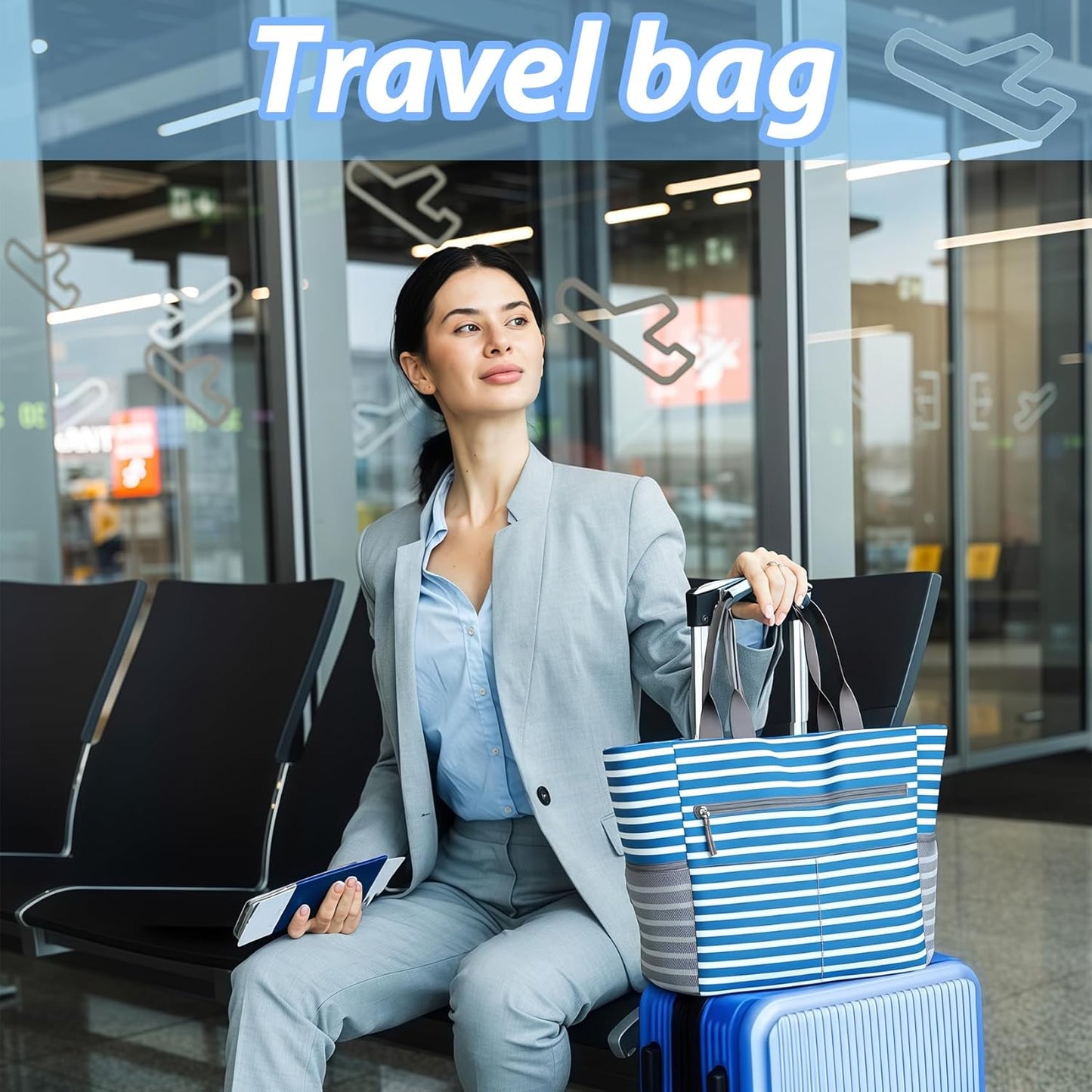 Waterproof Foldable Tote Bag for Travel – Large Carry-On with Zipper Pocket for Beach, Gym, Airplane & Weekend Trips