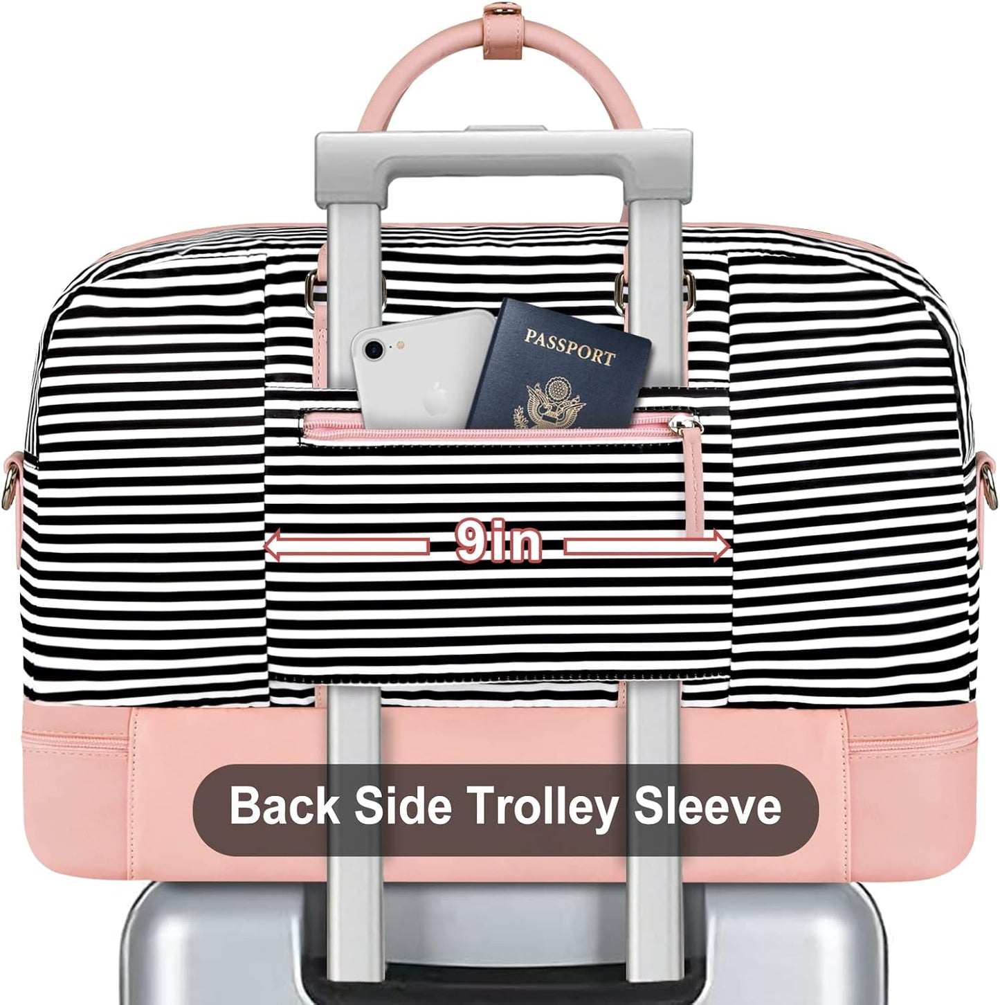 Weekender Bag for Women, Large Overnight Bag Canvas Travel Duffel Bag Carry On Tote with Shoe Compartment 21" 3Pcs Set