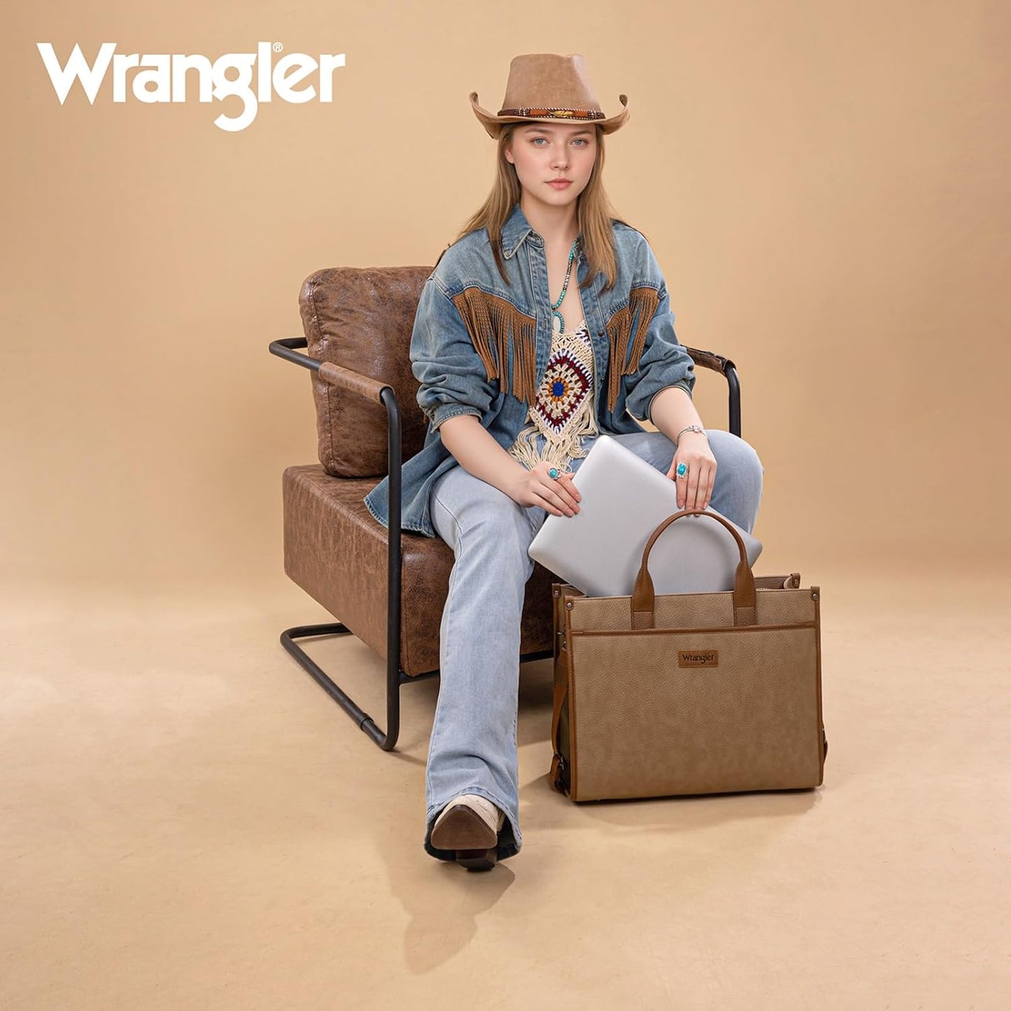 Wrangler Laptop Bag for Women 15.6 Inch Vintage Work Tote Bag for Business Briefcase Handbag with Adjustable Shoulder Strap