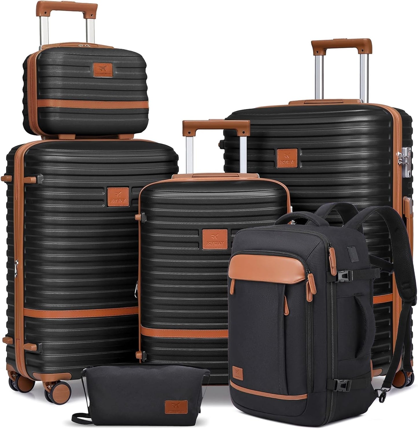 Joyway Expandable Luggage Sets 5 Piece, Lightweight Hard Shell Travel Suitcase Set with Spinner Wheels and TSA Lock, Black