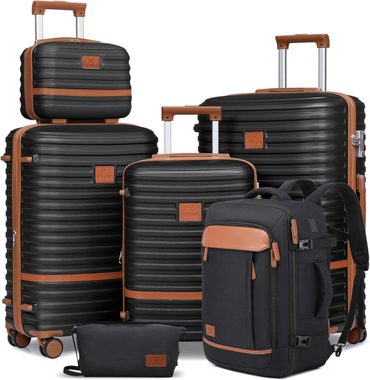 Joyway Expandable Luggage Sets 5 Piece, Lightweight Hard Shell Travel Suitcase Set with Spinner Wheels and TSA Lock, Black