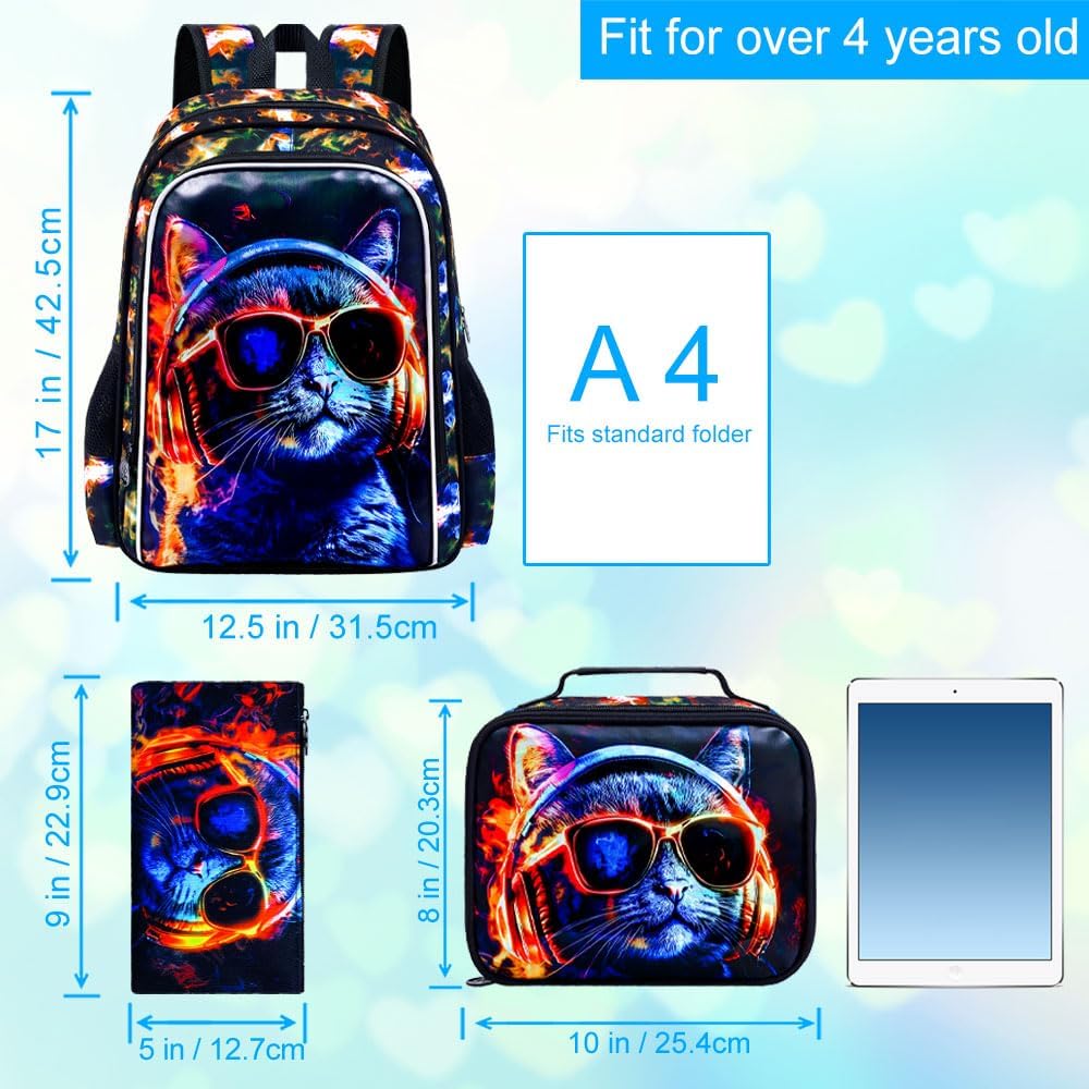 3Pcs Backpack for Boys, 17" Kids Bookbag with Lunch Box, School Backpacks for Elementary Preschool