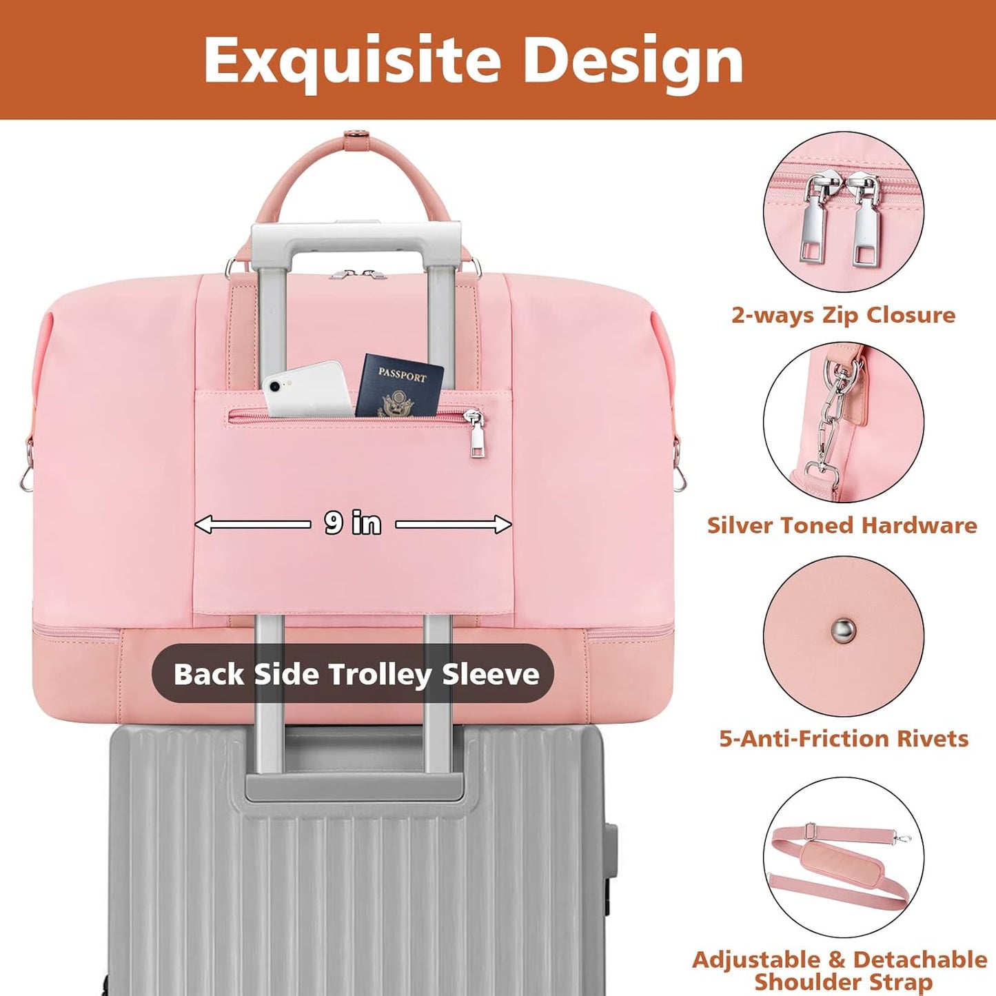 Travel Weekender Bag for Women, Overnight Bag with Shoe Compartment Oversized Travel Duffel Bag Carry On Tote 21"