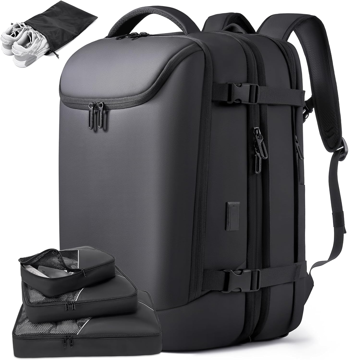 50L Carry on Travel Backpack, Expandable Airline Approved Backpacks with 3 Packing Cubes Fit 17.3