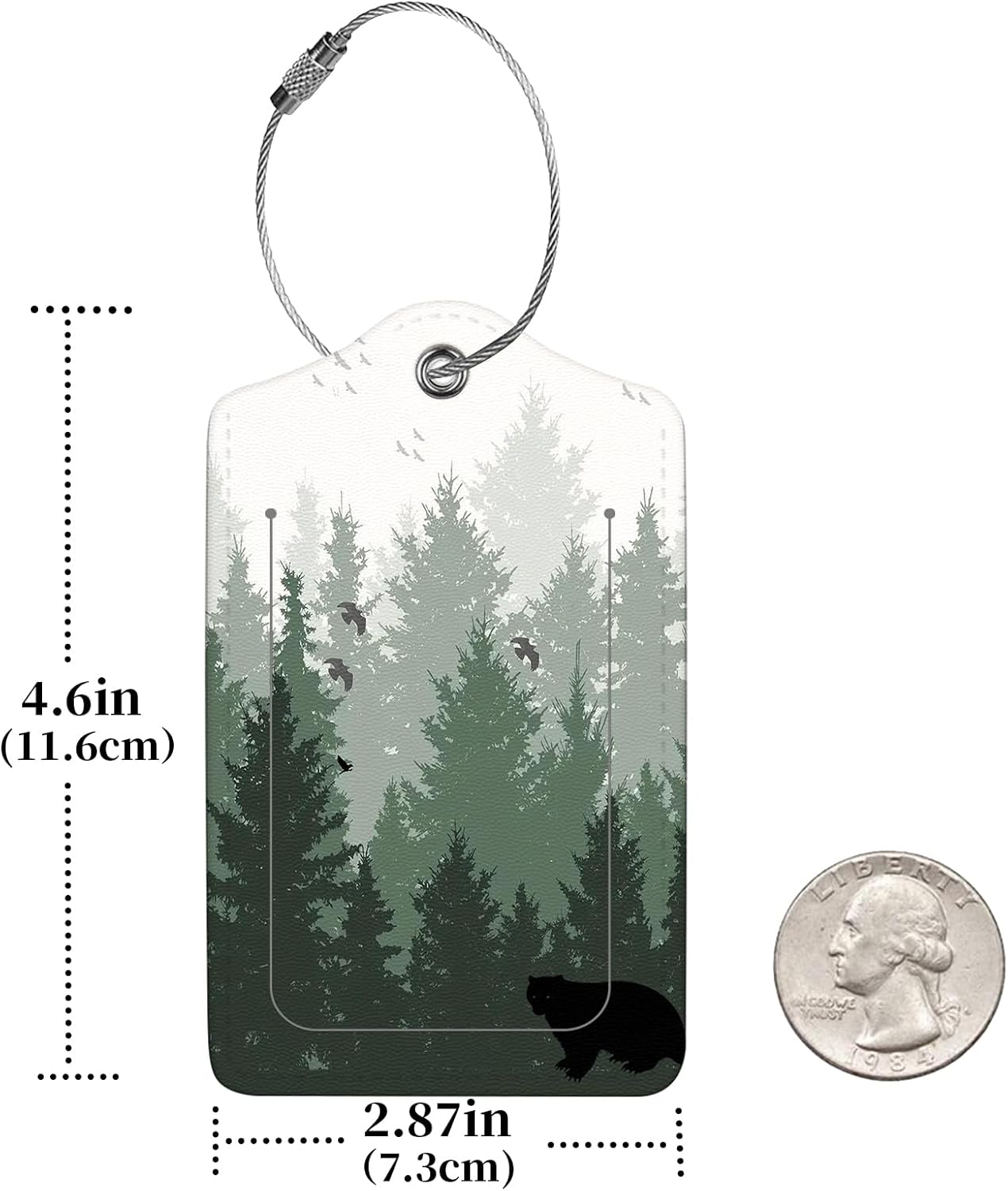 2 Pcs Luggage Tags for Suitcase, Cute Unique PU Leather Travel Bag Tag with Privacy Cover ID Label Address Card and Durable Metal Ring Suitable for Men Women Children Backpack,Forest