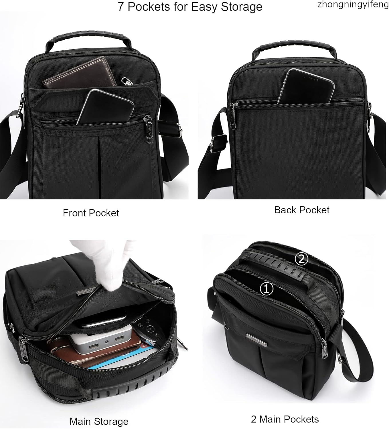 zhongningyifeng Men's Messenger Bag Small Nylon Crossbody Shoulder Bag Waterproof Casual Black Purse for Work Travel