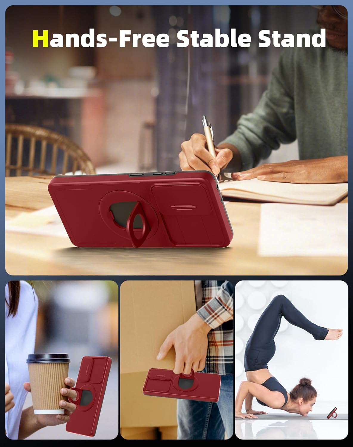 for Samsung Galaxy S22 Plus Case Magnetic Compatible with MagSafe Wireless Charging,with Screen Protector,for S22+Plus Case with Stand Ring+Camera Cover Shockproof Heavy Duty Protection Red