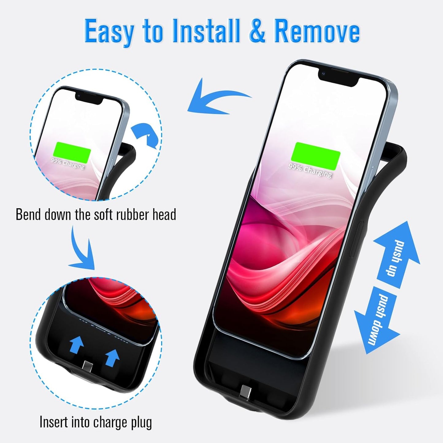 Gladgogo Charging Case for iPhone 13 Pro Max, Real 6000mAh Ultra Slim Powerful Battery Case Charger Portable External Lightweight Smart Battery Pack Compatible with iPhone 13 Pro Max, 6.7 inch, Black