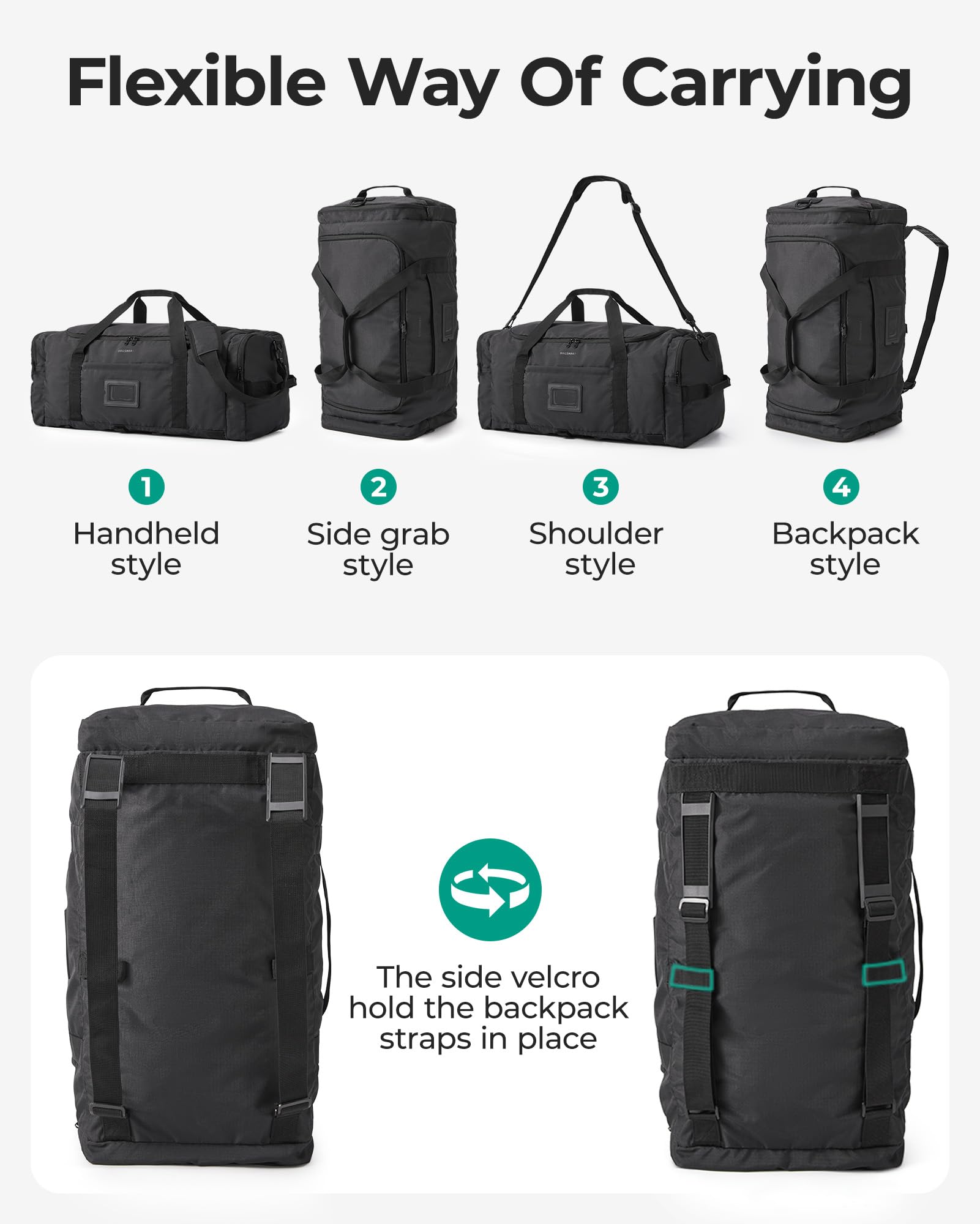 BAGSAMRT 60L Foldable Duffle Bag for Travel, Large Travel Duffel Bag for Men, 4 in 1 Travel