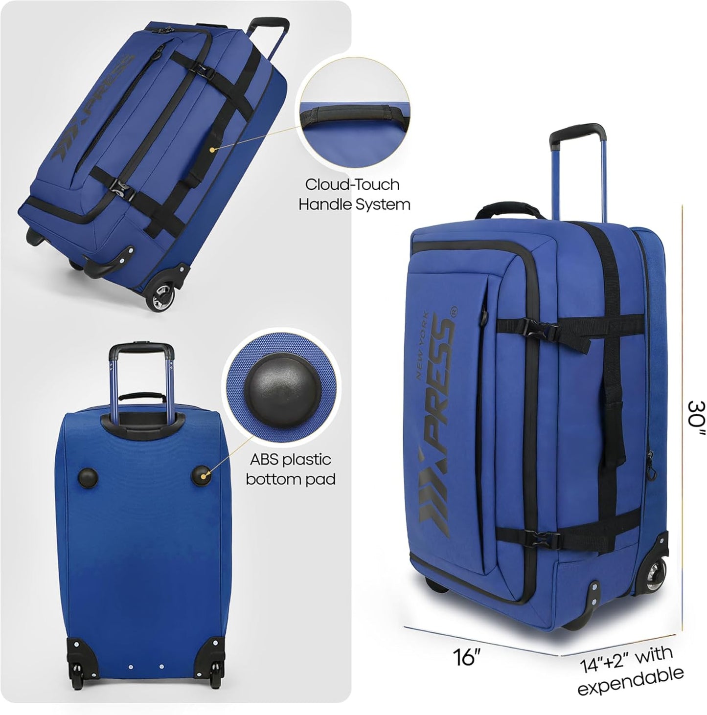 30'' Expandable Rolling Duffle Bag with Wheels,Expandable For Up to 15% More Space,Rolling Duffle Bag w/Handle,Carry on Luggage Travel Duffle Bags for Man Women#Blue