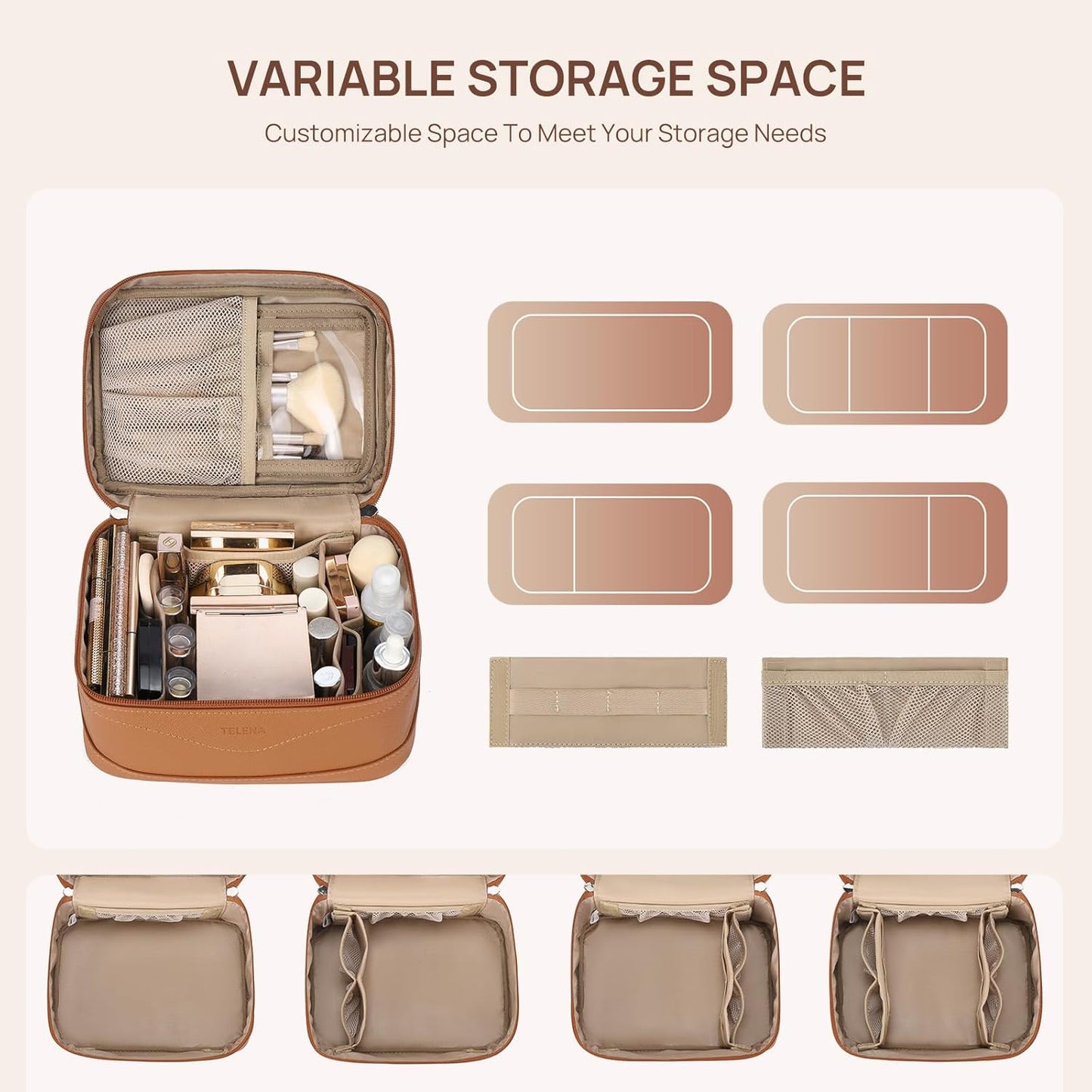 Telena Large Makeup Bag, Travel Toiletry Bag for Women, Vegan Leather Makeup Organizer Case Cosmetic Bag for Travel Essentials