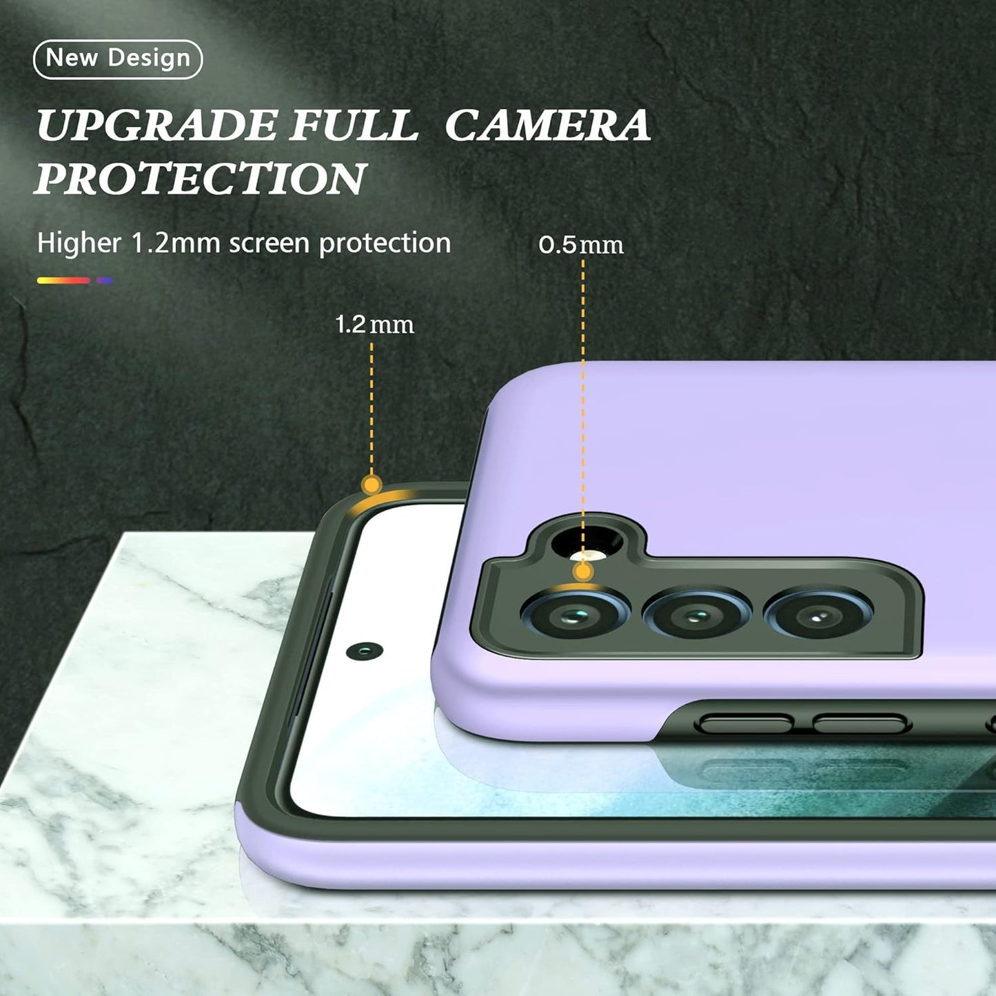 Galaxy S21 FE 5G Case with Nano Explosion-Proof Film - 2 Pack Military Grade Double Shockproof Invisible Kickstand Case - Purple