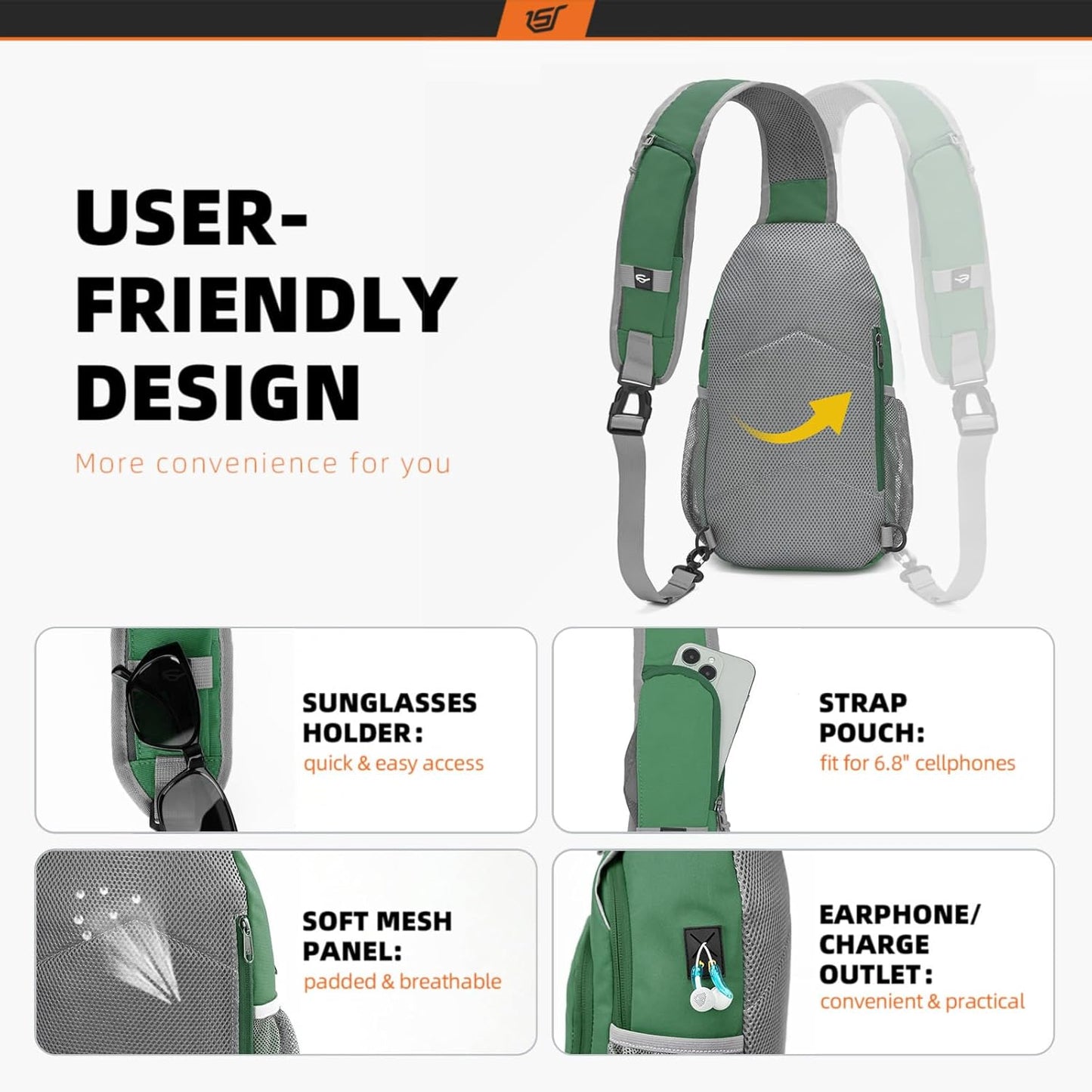 SKYSPER Sling Bag RFID Crossbody Sling Backpack Cross Body Shoulder Bag Travel Hiking Daypack for