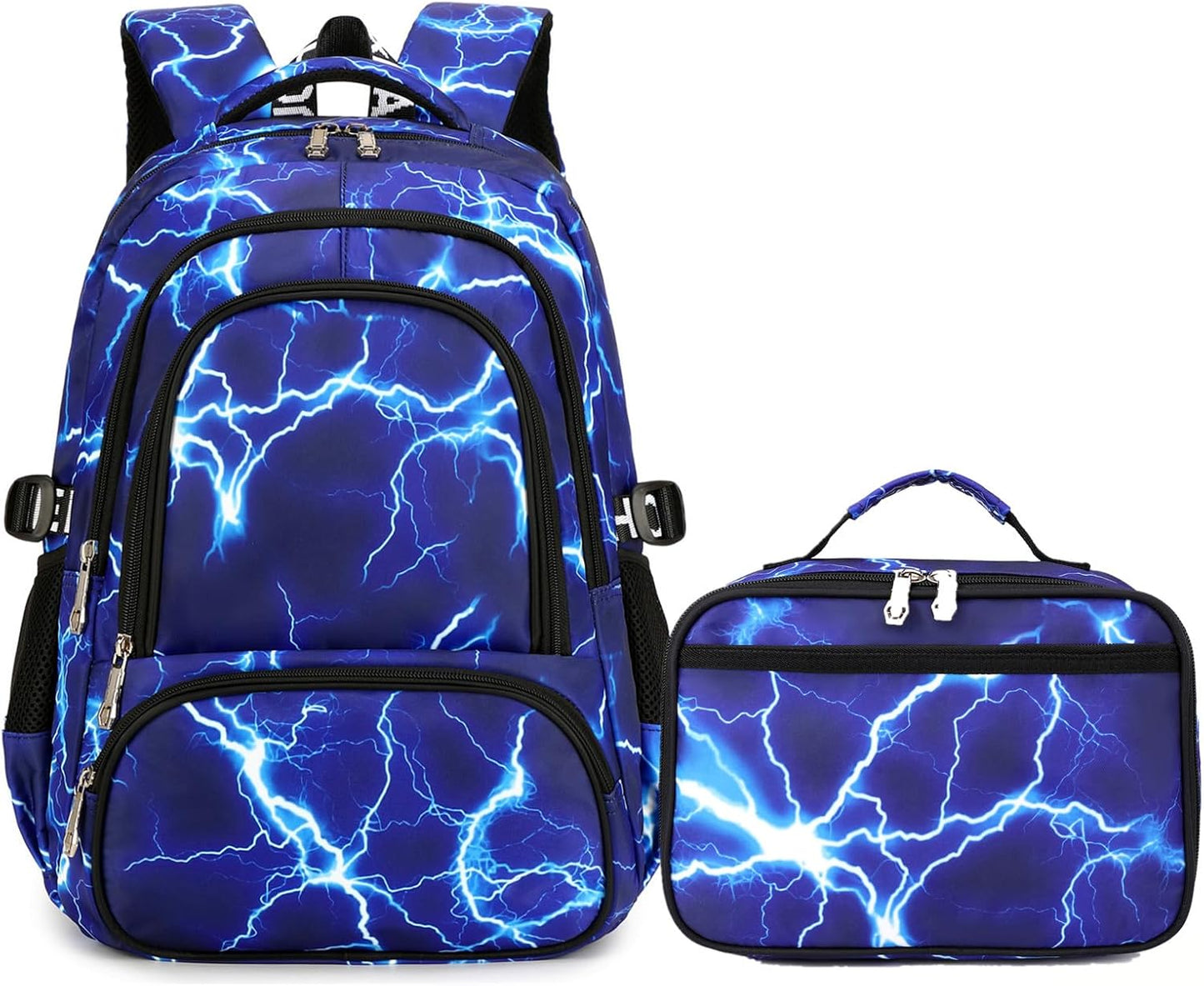 Camo Backpack for Kids, Lightweight Camo Backpack Elementary Middle School Backpack Water Repellent Bookbag (Lightning Blue 2 in 1)