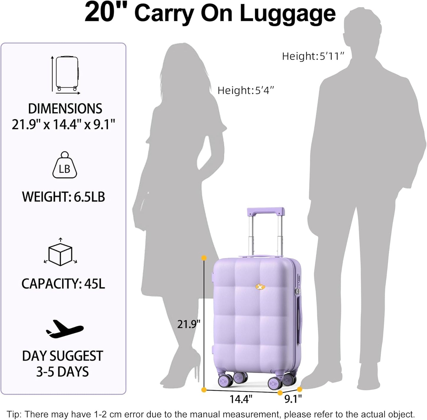 MGB Hardside Carry On Luggage with Spinner Wheels & Built-in TSA Lock, Durable Suitcase Rolling