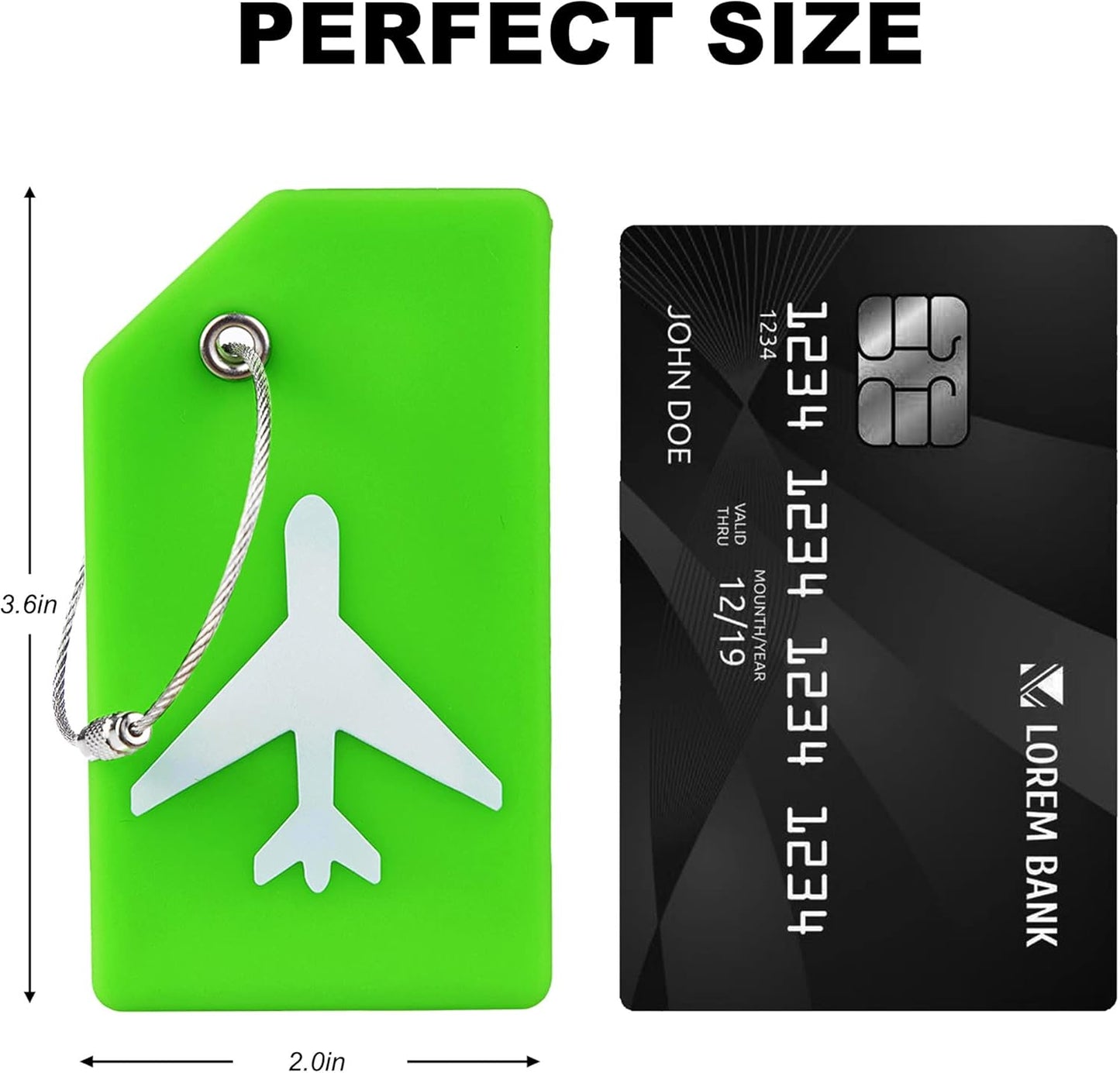 Gostwo 2 Pack Silicone Luggage Tags for Suitcases, 26 Initial Letter Baggage Labels Handbag School Bag Suitcase Instrument Tag with Stainless Steel Loop(Green)(Plane)
