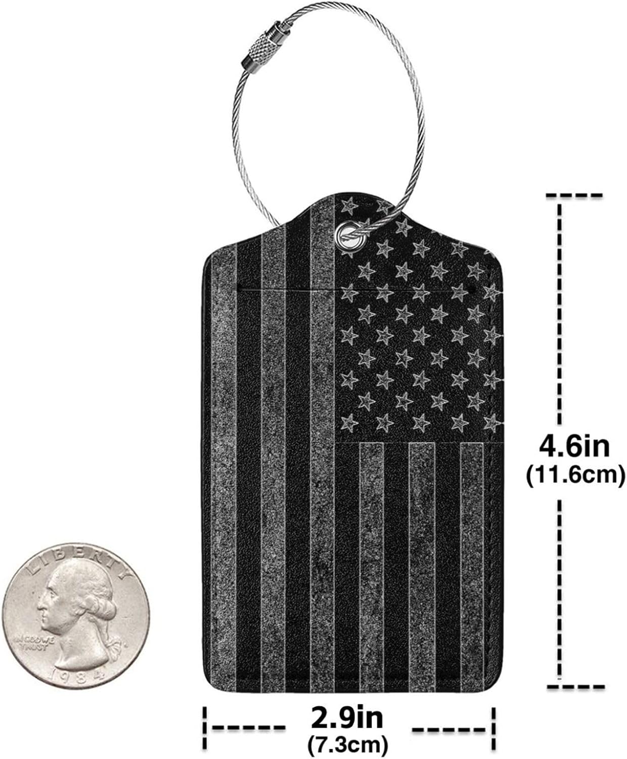 2 Pack Luggage Tags for Suitcase, Privacy Cover ID Label with Stainless Steel and Address Card for Travel Bag Backpack Cruise Ship Essentials Tag Men Boys - Black Grey American Flag