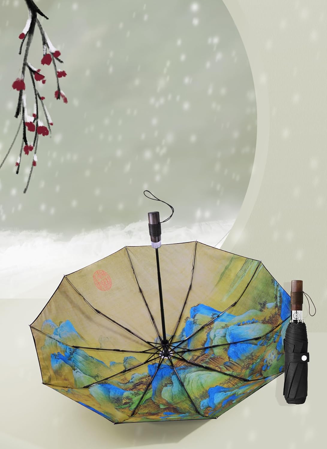 Rain Cats Large Umbrella 45 Inch diameter Umbrellas for rain Strong10 Ribs Fiberglass Windproof big Compact Automatic portable Folding Travel/Thick Fabric/Wood handle