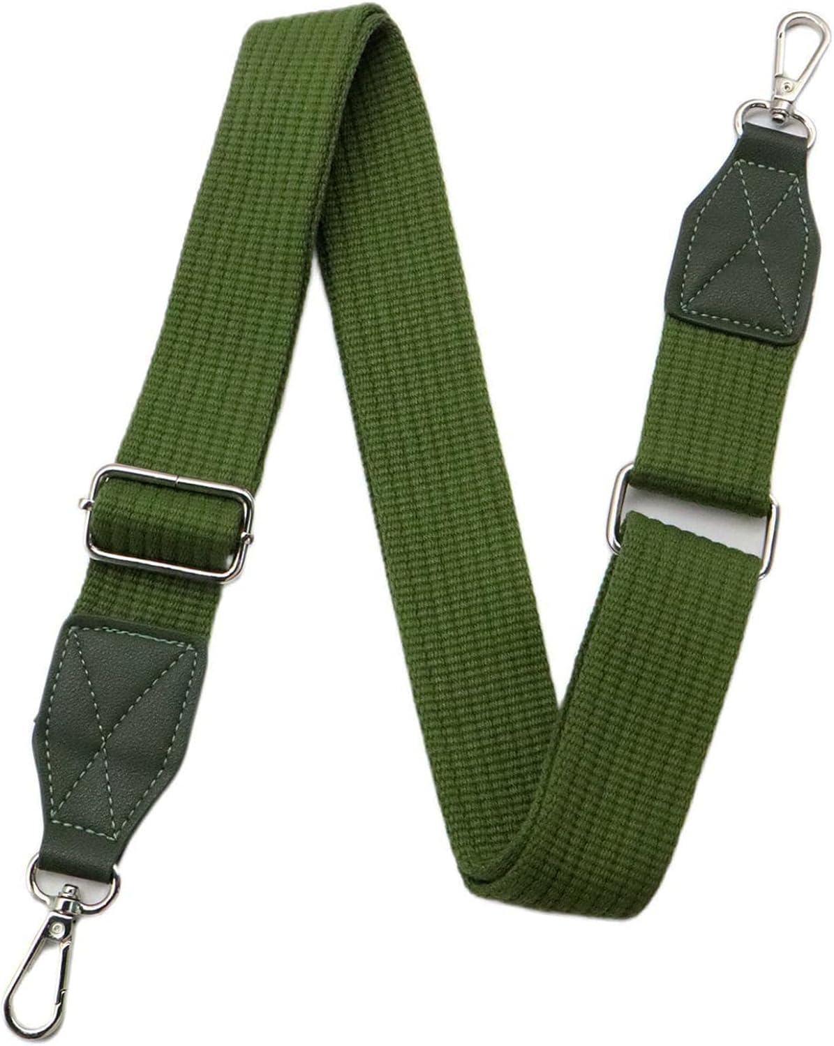 Adjustable Purse Strap with Green Leather End - 1.5" Wide Handbags, Camera, Guitar, Phone & Crossbody Bag Replacement Shoulder Straps(Silver Hardware)