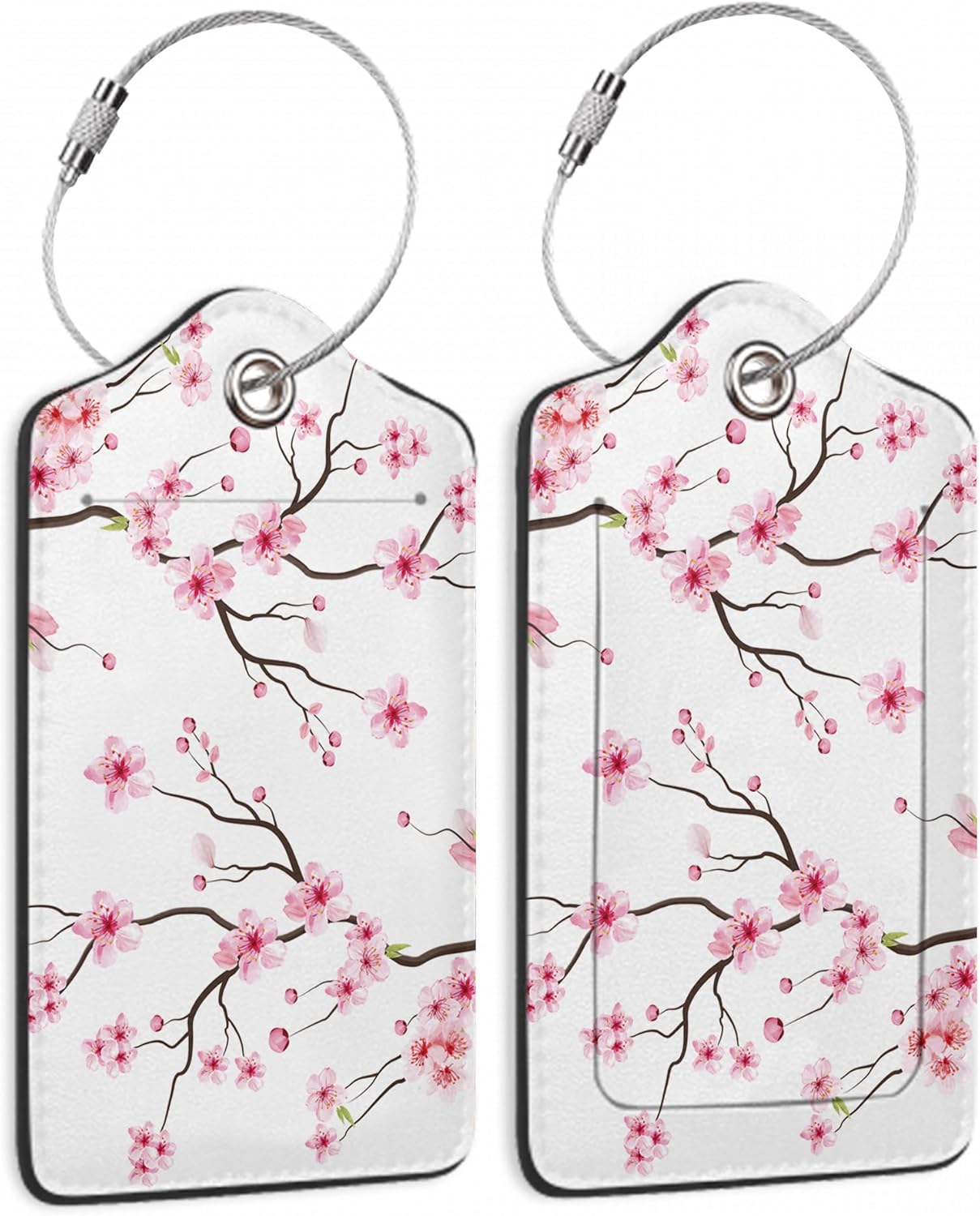 Luggage Tags for Suitcase,2 Pack Japanese Cherry Blossom Tree Luggage Tag PU Leather Privacy Cover