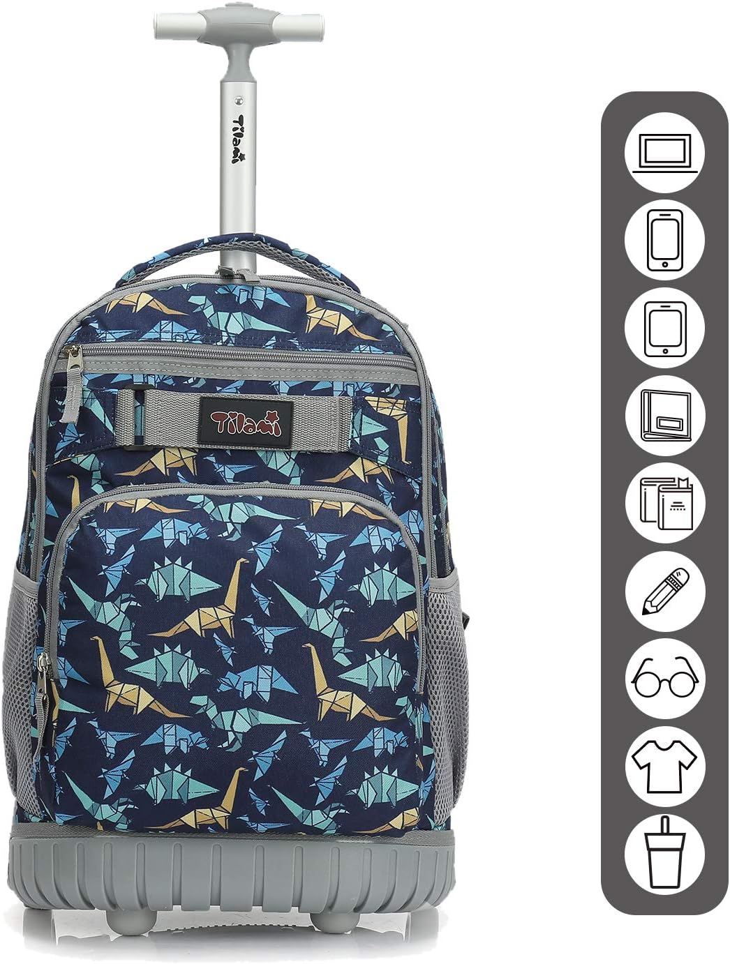 Tilami Rolling Backpack 19 inch with Lunch Bag Wheeled Laptop Backpack, Dinosaur
