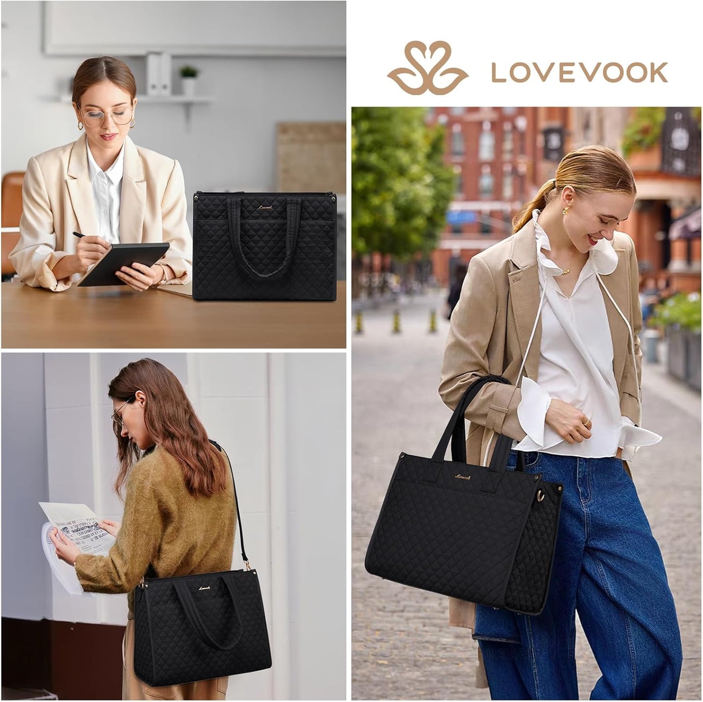 LOVEVOOK Laptop Tote Bag for Women,Canvas Work Tote Bag for Women with Clutch Purse,17.3 Inch Computer Briefcase Bag,Professional Teacher Business Office Bag,Lightweight Shoulder Travel