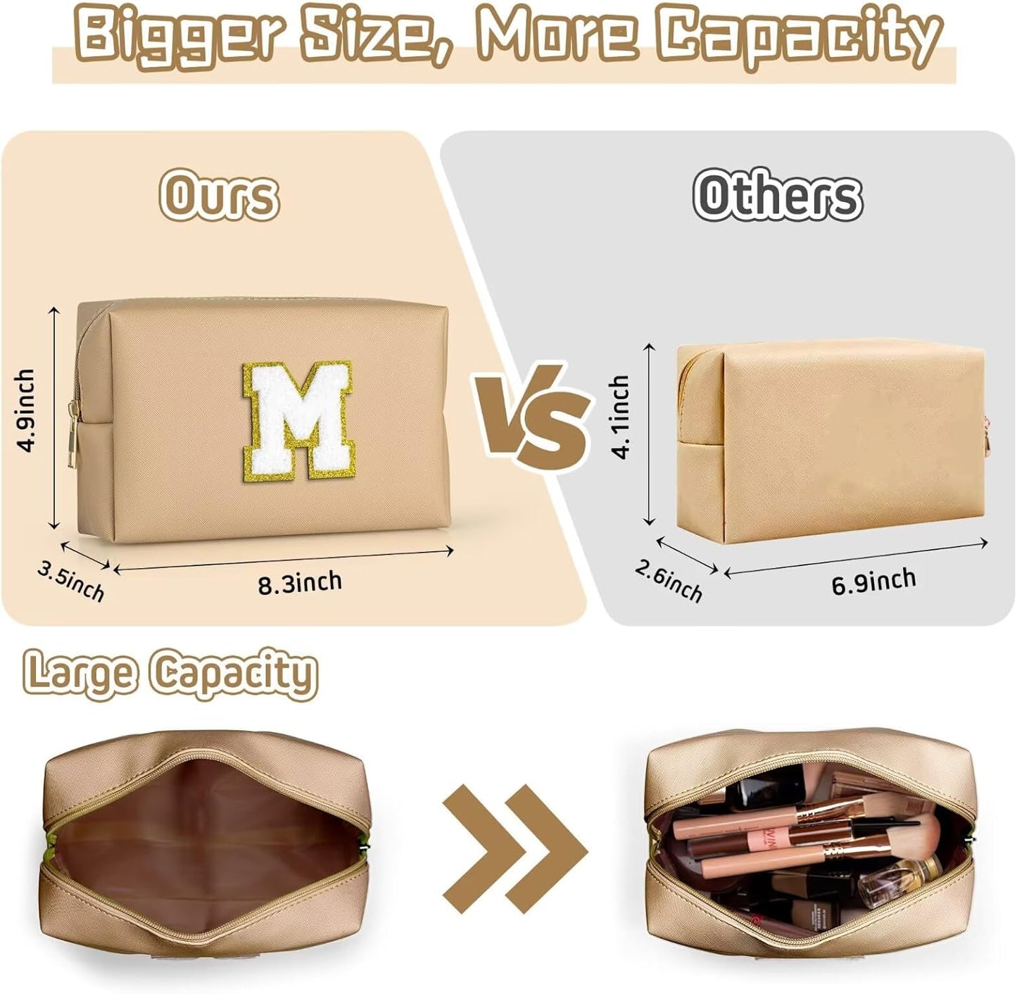 TOPEAST Initial Cosmetic Bag, PU Leather Waterproof Travel Toiletry Bag, Monogrammed Gifts for