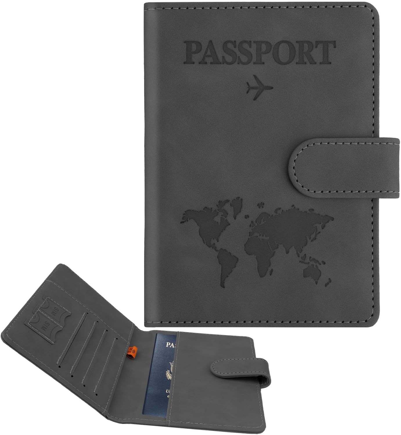 Passport Holder for Travel, Passport Cover Wallet, Premium PU Leather Passport Book Card Holder Case for Women Men, Waterproof RFID Blocking Flying Travelling Essentials Vacation Must Haves, Grey