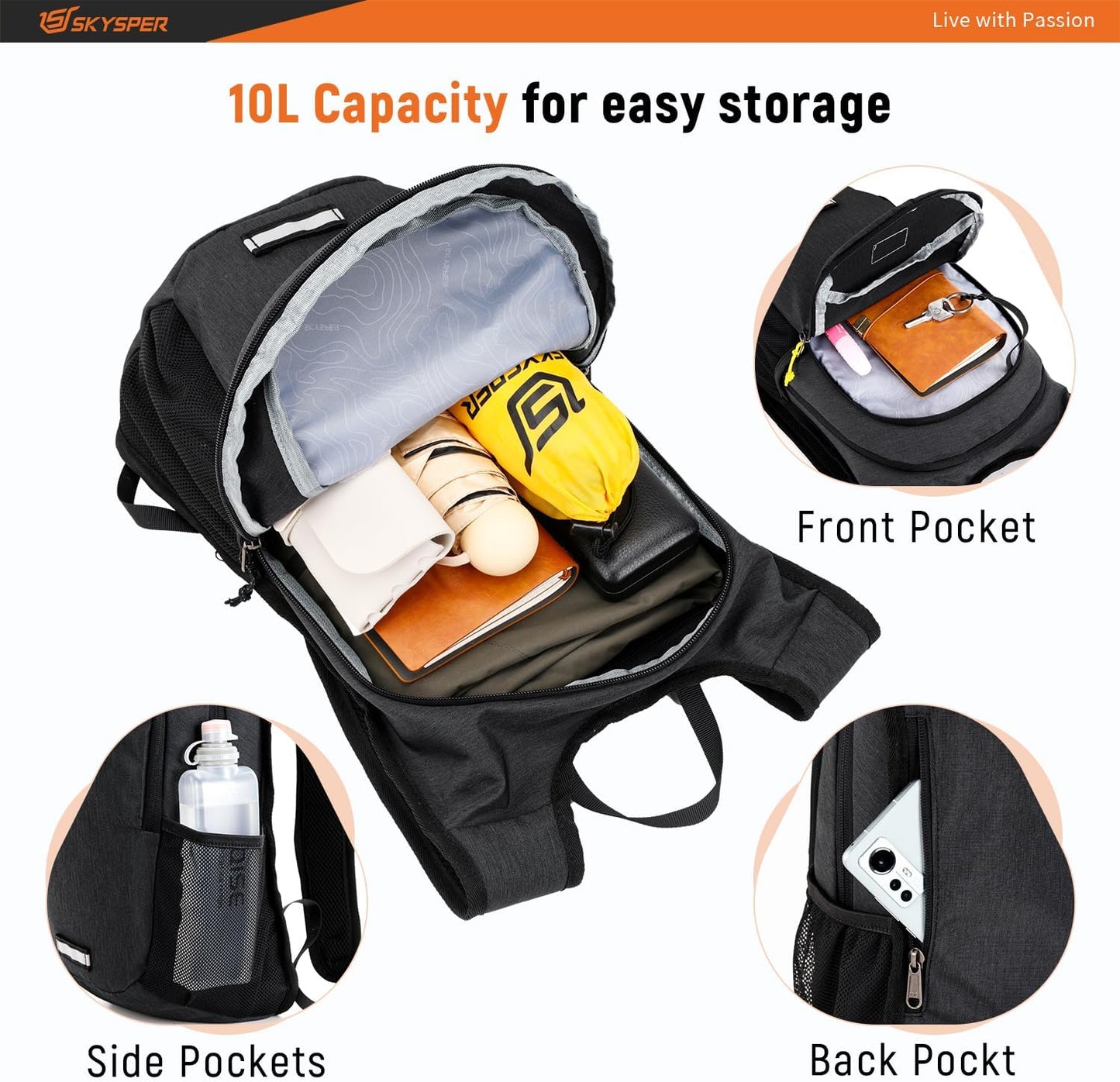 SKYSPER Small Hiking Backpack 10L Packable Lightweight Back Pack Foldable Travel Daypack for Women Men
