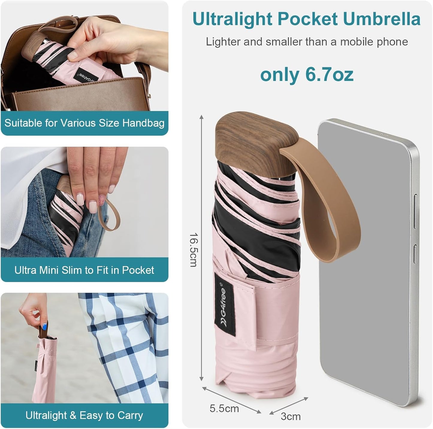 G4Free Mini Travel Folding Umbrella for Purse, Compact UPF 50+ UV Protection Sun & Rain Small Umbrella, Lightweight Portable Parasol Fits in Pocket, Wallet for Women Men