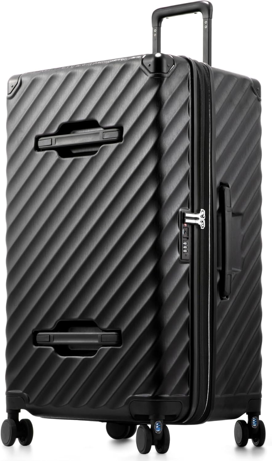 Trunk Luggage, Expandable PC Hard Shell Large Checked 30 Inch Suitcase with Shock - Absorbing Wheels & TSA Lock, Black, 115L - 125L