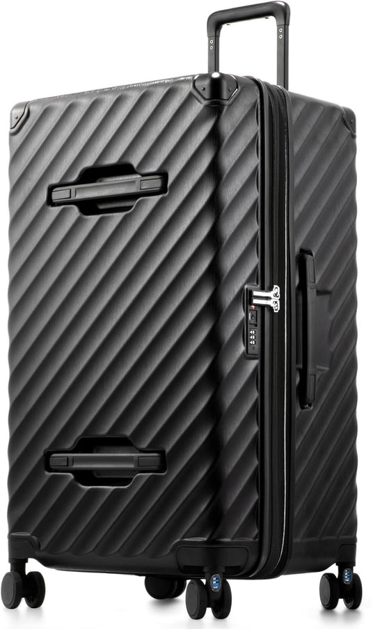Trunk Luggage, Expandable PC Hard Shell Large Checked 30 Inch Suitcase with Shock - Absorbing Wheels & TSA Lock, Black, 115L - 125L