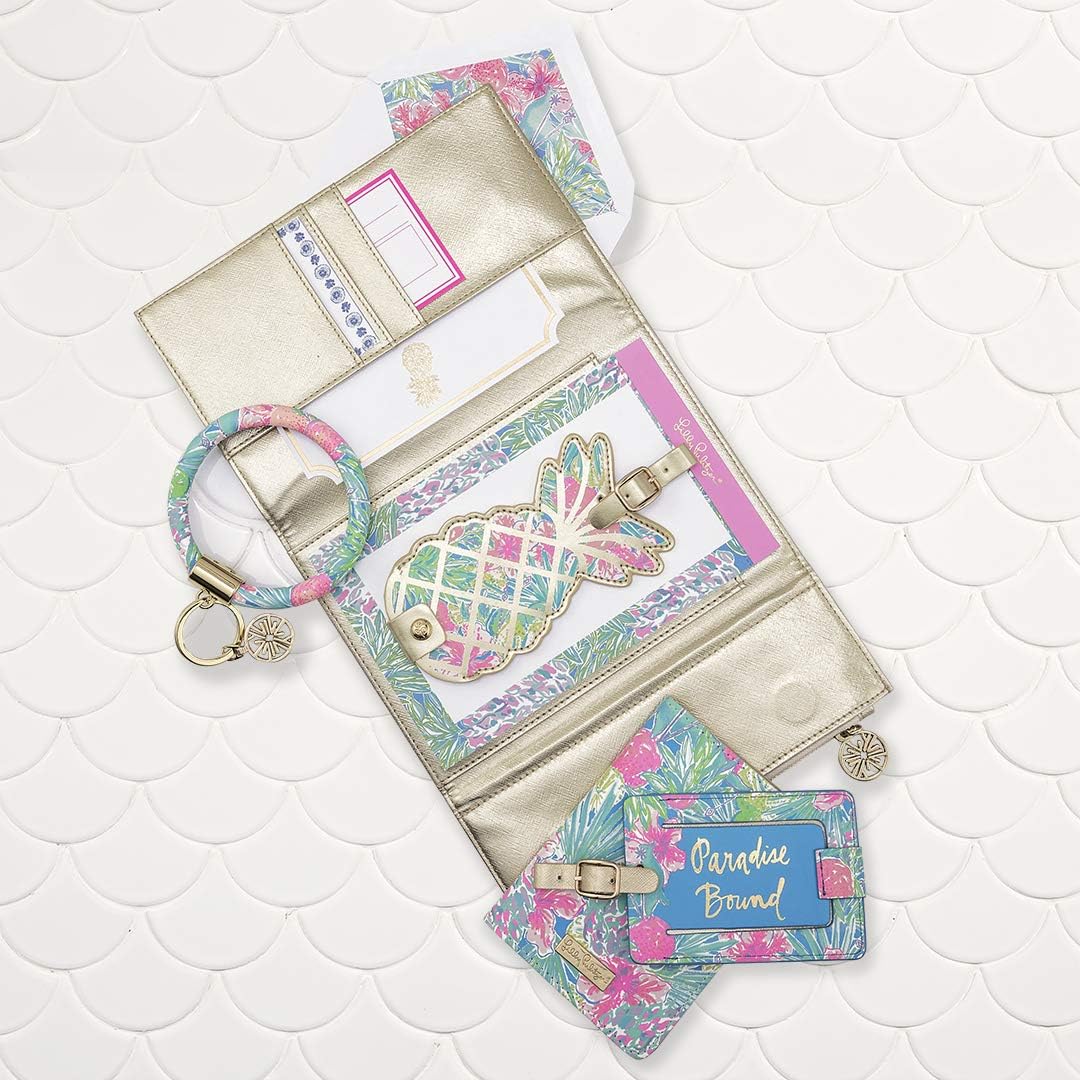 Lilly Pulitzer Leatherette Luggage Tag with Secure Strap, Colorful Suitcase Identifier for Travel