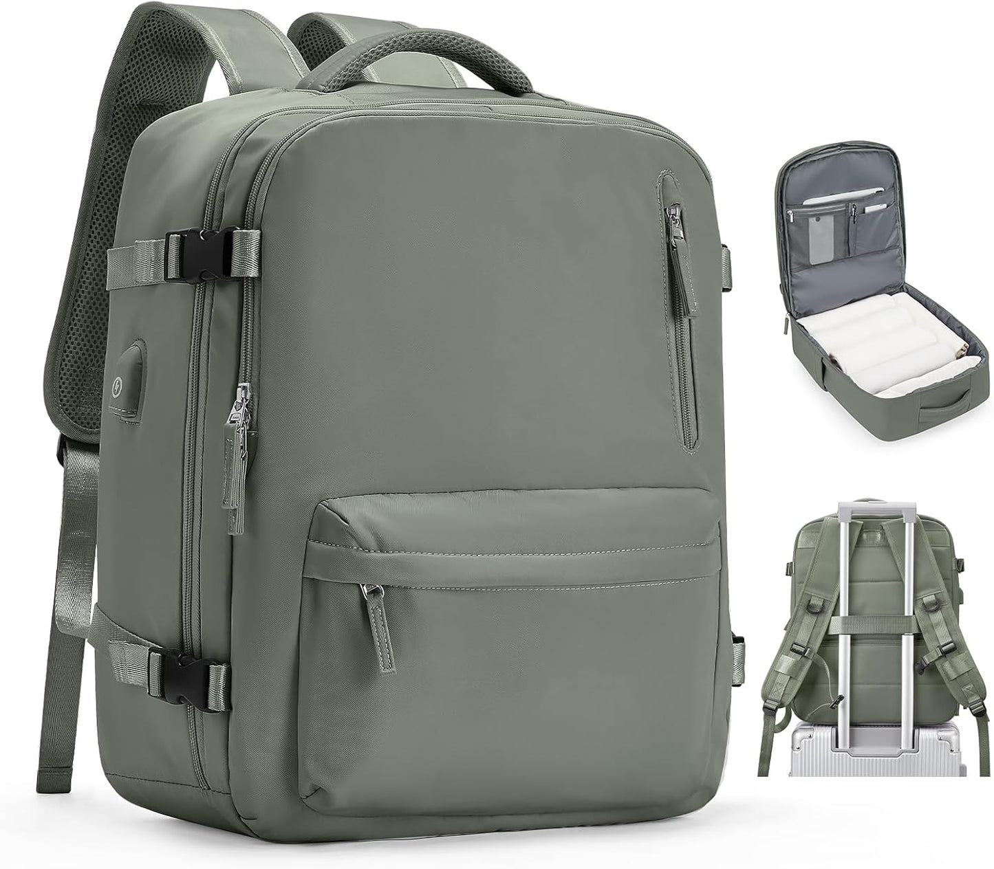 VGCUB Lightweight Travel Backpack for Women Men, Carry On Flight Approved Luggage, Water Resistant Laptop College Work Backpack Personal Item Daypack Bookbag Mochila de Viaje, Green