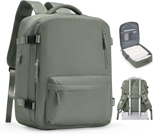 VGCUB Lightweight Travel Backpack for Women Men, Carry On Flight Approved Luggage, Water Resistant Laptop College Work Backpack Personal Item Daypack Bookbag Mochila de Viaje, Green