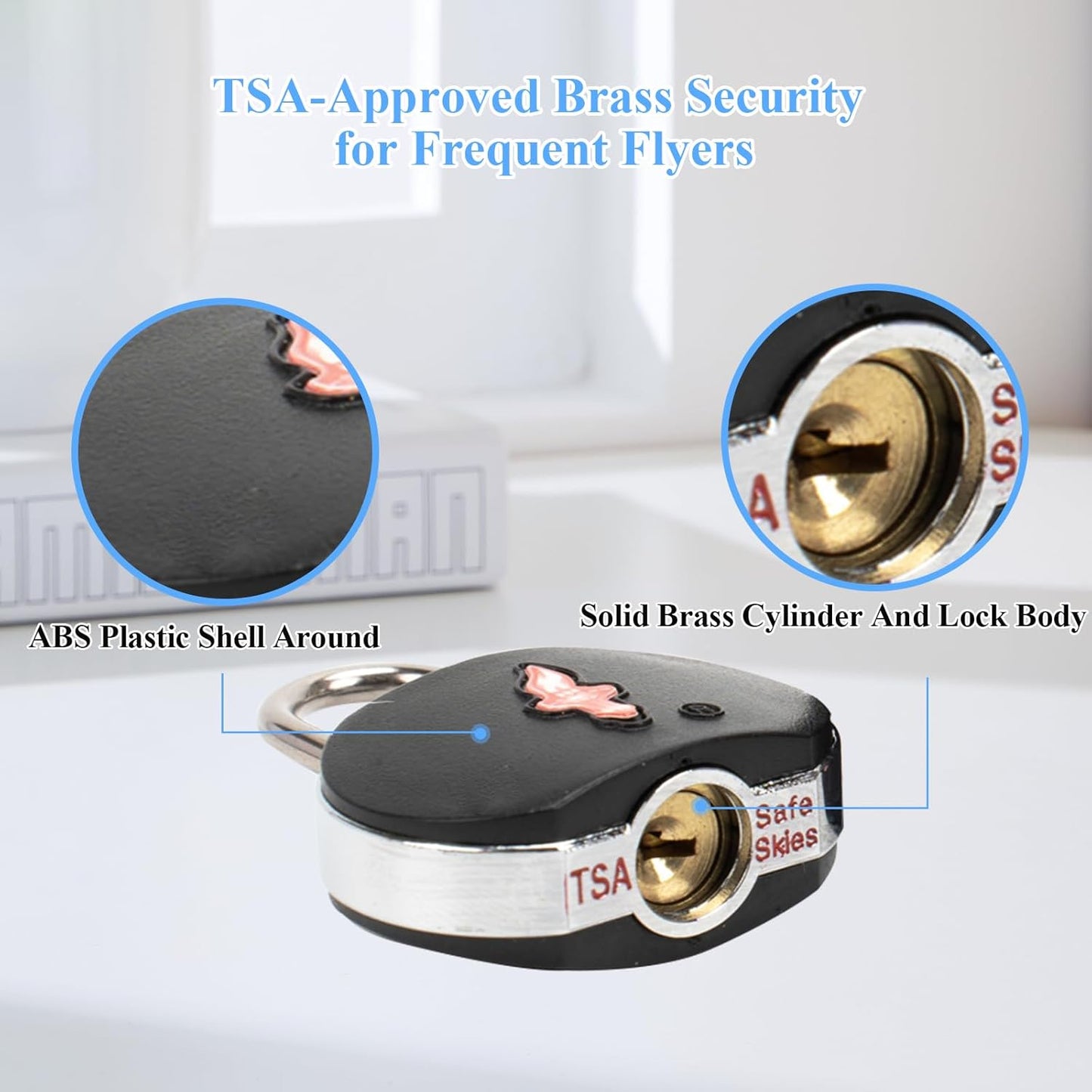 TSA Keyed Luggage Locks (3-Pack) - Suitcase Lock TSA Approved for Suitcases, Backpacks, Gym Lockers & School Bags | Compact & Durable ABS w/Electroplated Rings