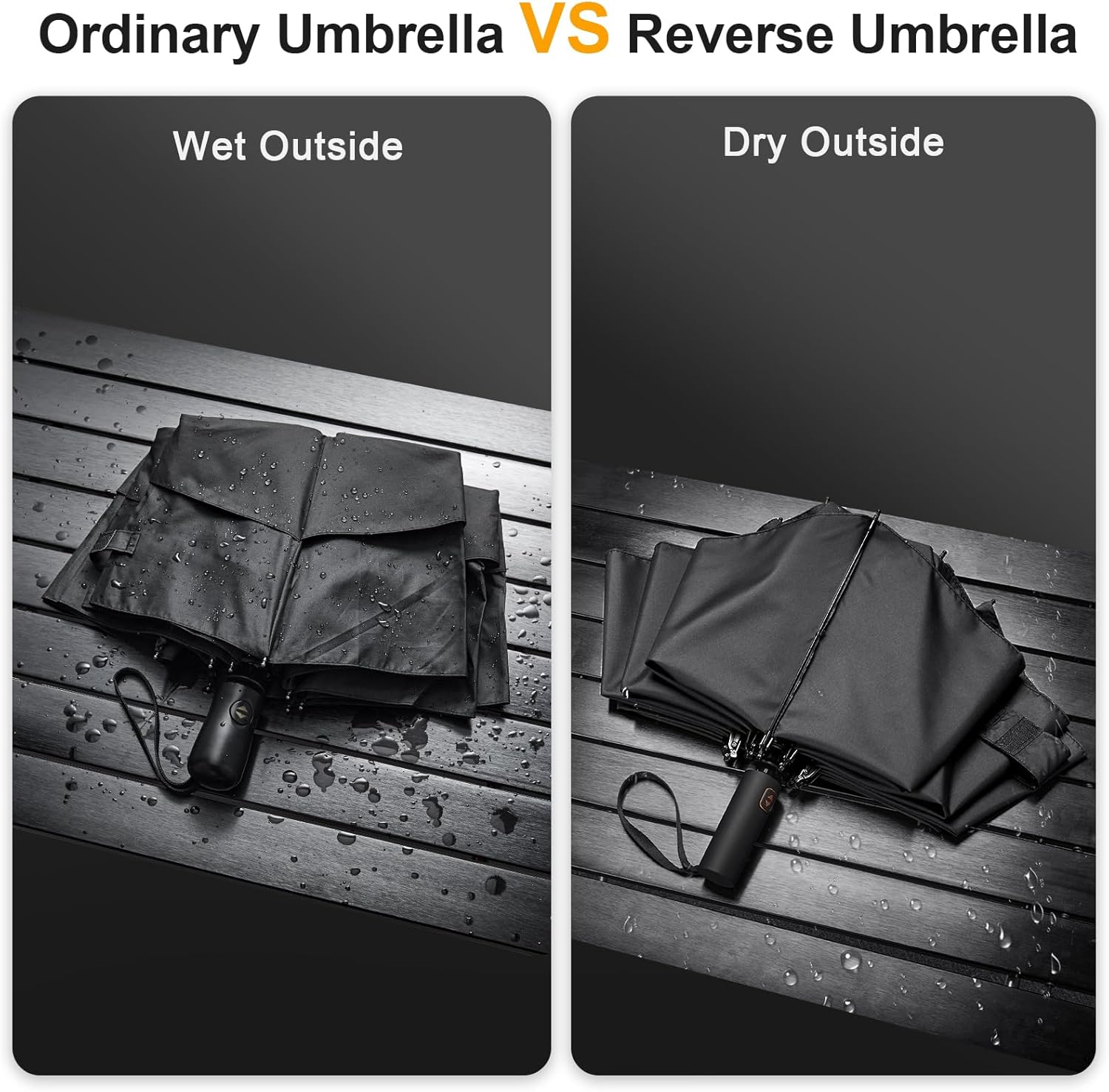 Prospo 46/62 Inch Large Travel Umbrellas for Rain Windproof, 10 Ribs Compact Reverse Folding Golf