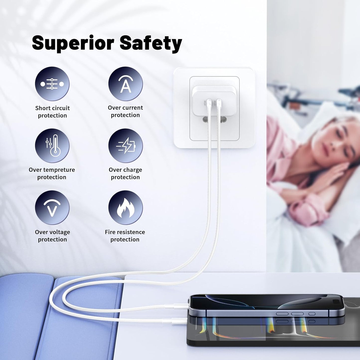 iPhone 17 16 15 Pro Max Charger Fast Charging,45W Dual Port USB C Fast Charger Block [2-Pack] & Extra Long 60W 3/6/10/10FT USB C Cable - PD Quick Adapter 3.0 for iPhone 16 15 17/16 15 17 Pro.