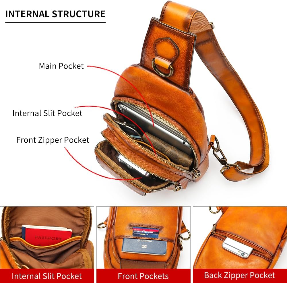Genuine Leather Sling Bag for Men Women Backpack Chest Shoulder Satchel Crossbody Bags Casual