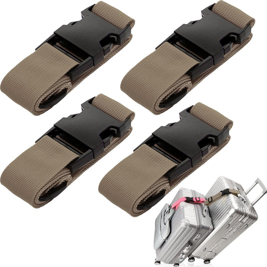 4Pack Luggage Straps for Suitcases, Travel Connector for Carry On Bag, Add Bag to Connect Two Suitcases, Adjustable Belt Attachment Accessories for Connect Your 3 Luggages, Brown