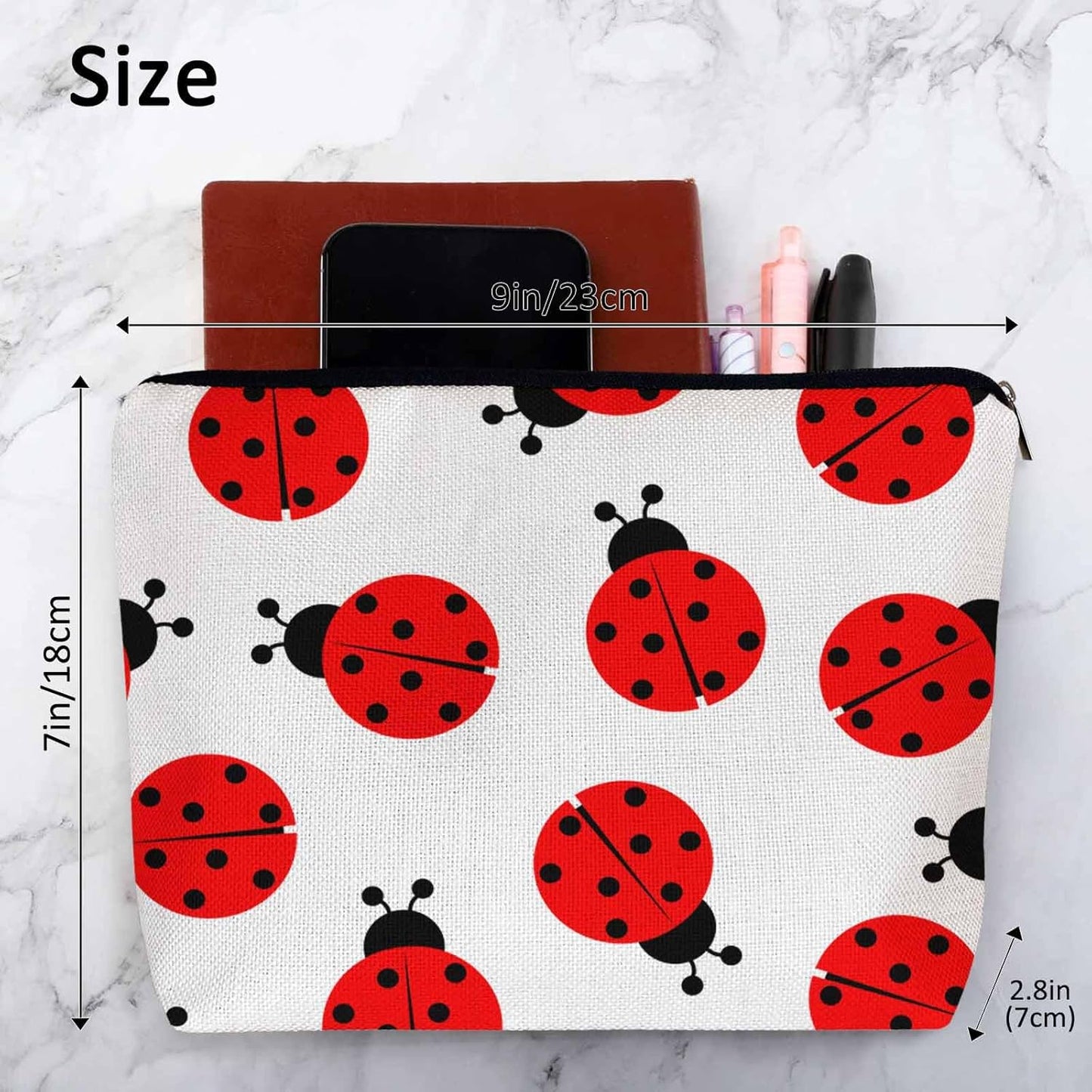 Ladybug Cosmetic Bags For Women, Nature Animal Ladybug Roomy Makeup Bag Toiletry Bag Accessories Organizer Storage Bags Makeup Pouch For Travel Business Gym Camping Bathroom Red