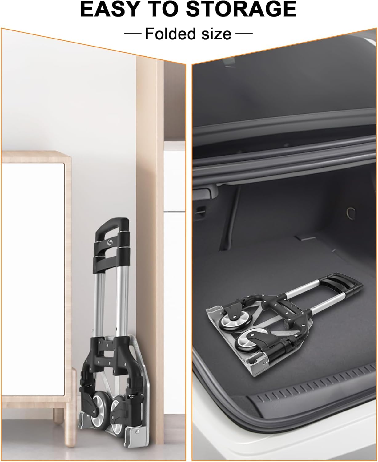 Folding Hand Truck, Dolly Cart with Wheels Foldable, Lightweight Aluminum Luggage Cart Portable Collapsible Trolly for Utility Cart, Hand Trucks for Moving Travel Shopping Airport Office