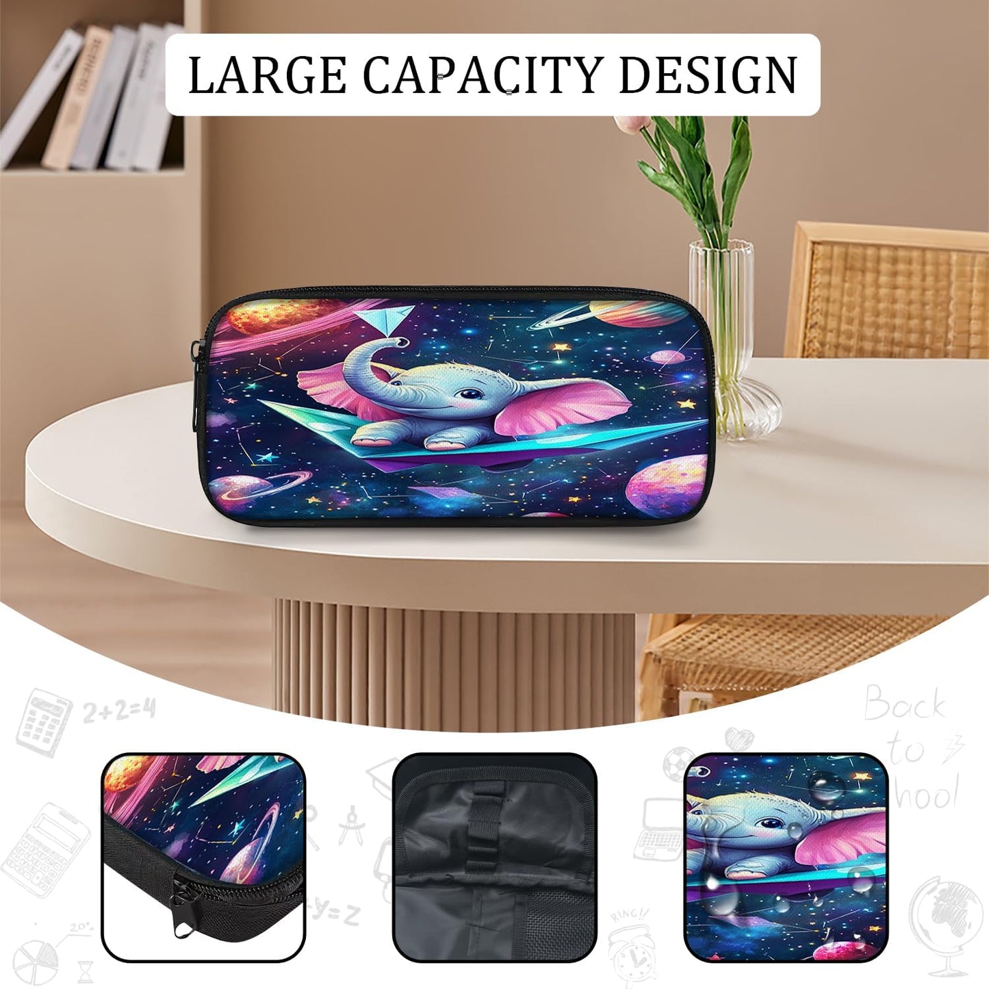Funny Elephant Backpack Space Galaxy School Bag 3PCS Backpack 16 Inch with Lunch Bag Set Lightweight for Teen Boys Girls Kids Elementary Middle School