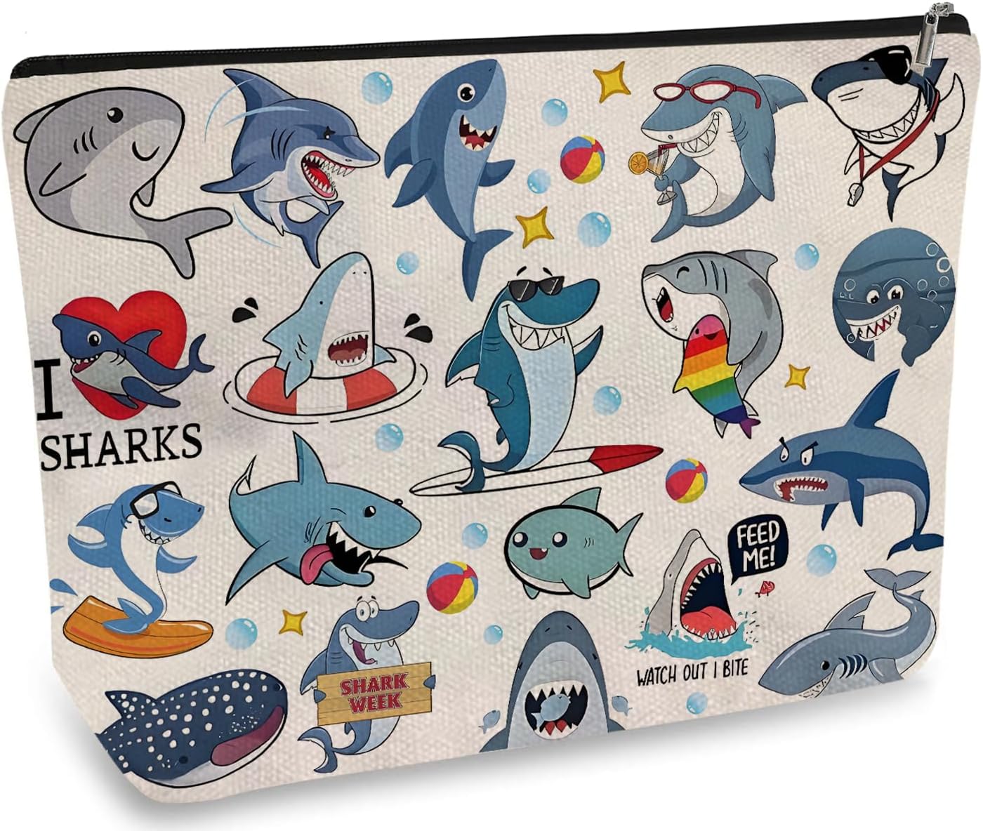 DOOX Shark Makeup Bags with Lining, Funny Cosmetic Bags Pencil Pouch - Double-Sided Print - Cute Birthday & Christmas Shark Gifts for Daughter, Sister, Women