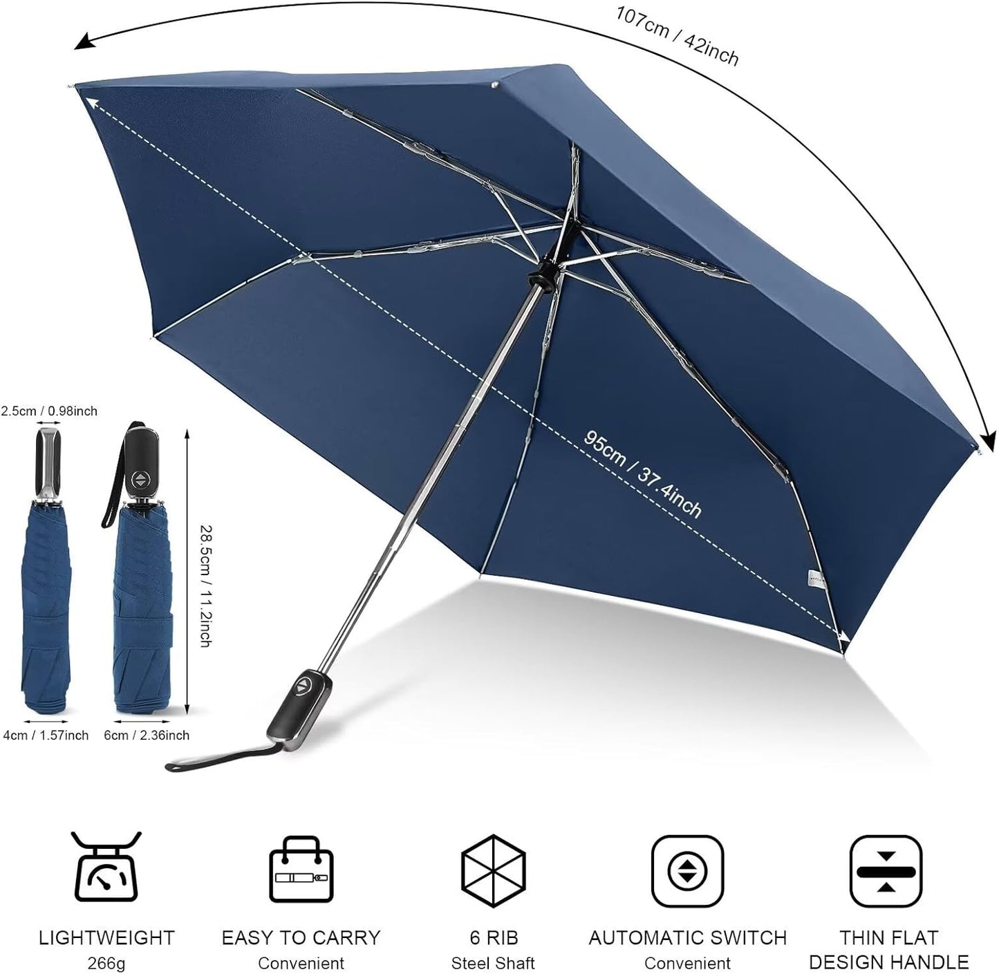 LEAGERA Compact Travel Umbrella for Purse - Flat Handle, Waterproof for Light Rain