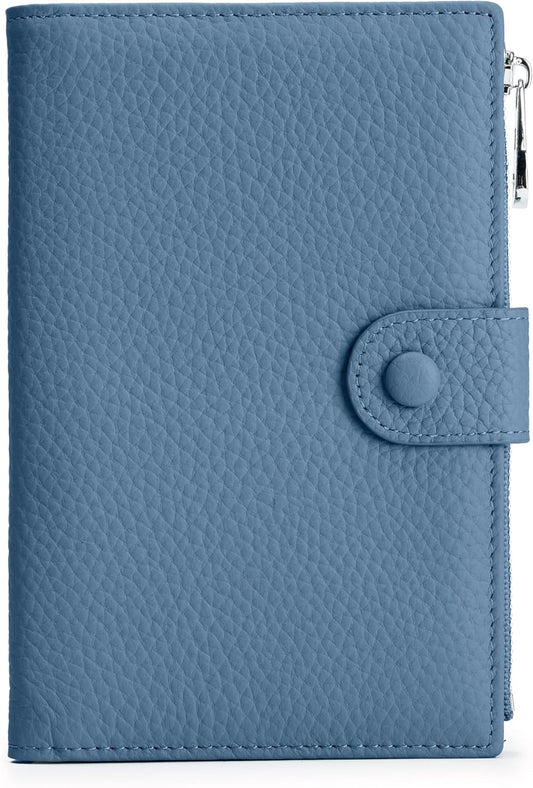 Leather Passport Holder for Women, Slim RFID Blocking Travel Wallet, Compact Passport Wallet with Zippered Coins Pocket and SIM Slots, Ladies Passport Cover Case